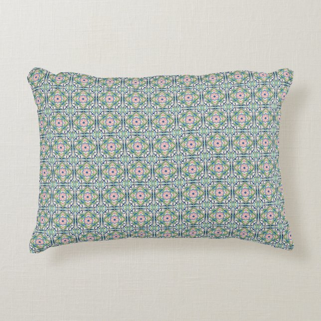 Pink and Blue Tile Accent Pillow (Front)