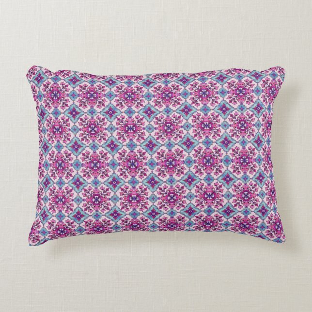 Pink and Blue Tile Design Accent Pillow (Front)