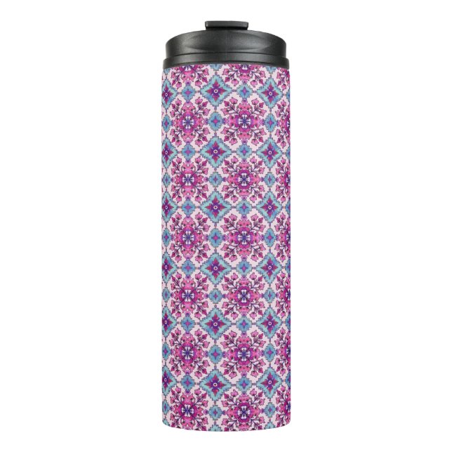 Pink and Blue Tile Design Thermal Tumbler (Front)