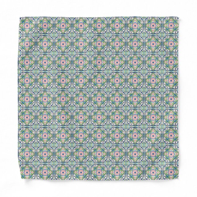 Pink and Blue Tile Pattern Bandana (Front)