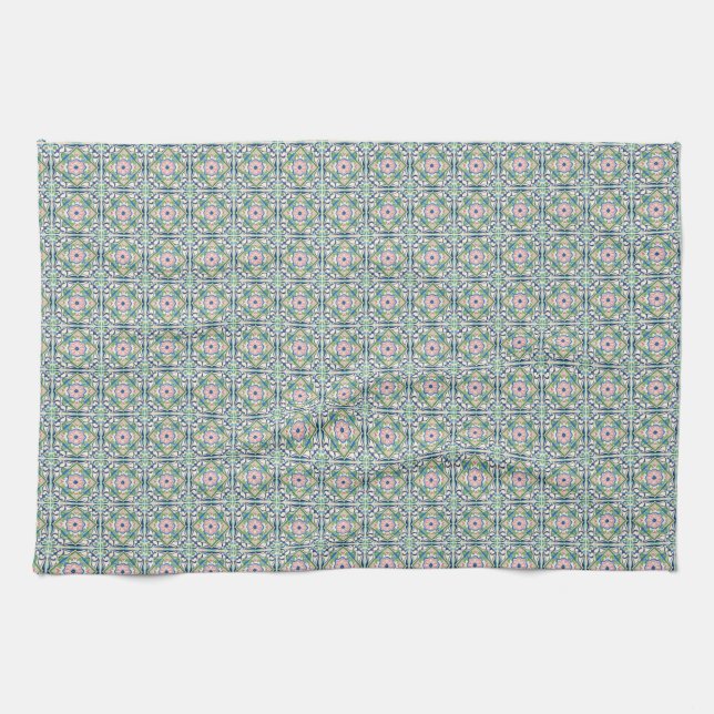 Pink and Blue Tile Pattern Kitchen Towel (Horizontal)