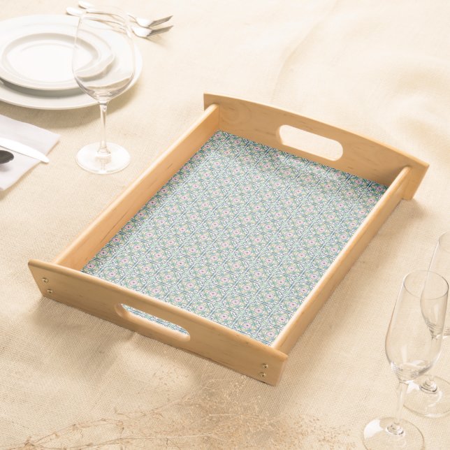 Pink and Blue Tile Pattern Serving Tray (Front)