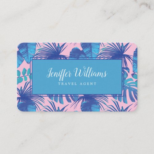 Pink and blue Tropical Foliage personalized        Business Card