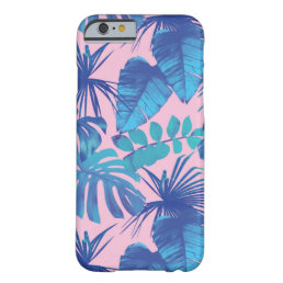 Pink and blue Tropical Foliage personalized Barely There iPhone 6 Case