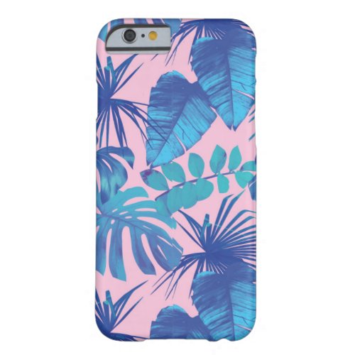 Pink and blue Tropical Foliage personalized Barely There iPhone 6 Case