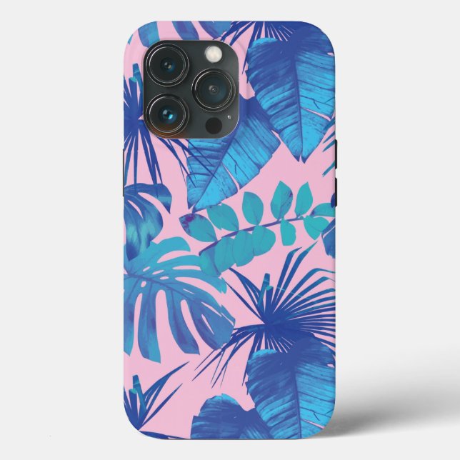 Pink and blue Tropical Foliage personalized Case-Mate iPhone Case (Back)