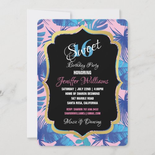 Pink and blue Tropical Foliage personalized        Invitation
