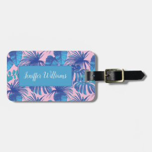 Pink and blue Tropical Foliage personalized        Luggage Tag