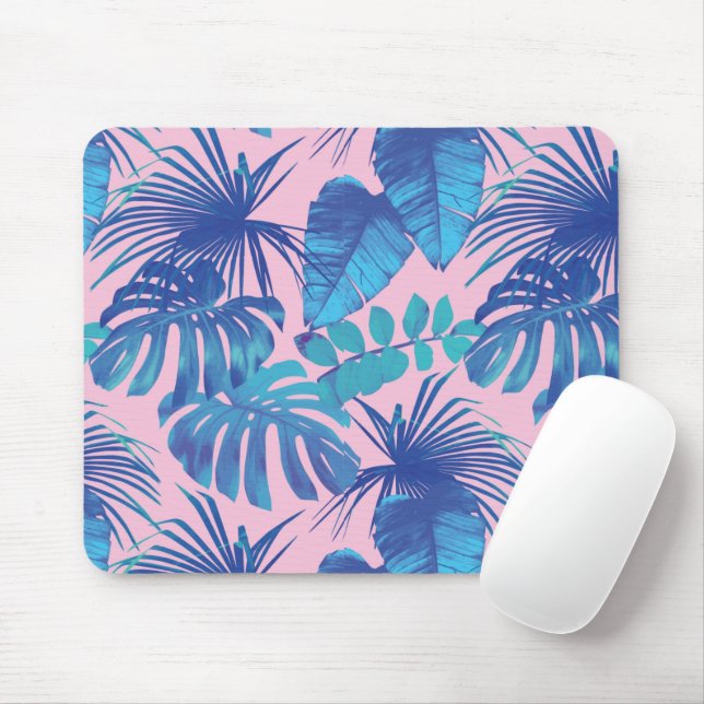 Pink and blue Tropical Foliage personalized Mouse Pad (With Mouse)