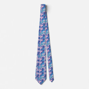 Pink and blue Tropical Foliage personalized Neck Tie