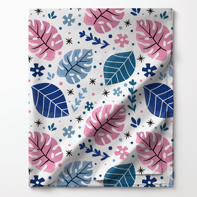 Pink and Blue Tropical Monstera Leaf Pattern Fabric (Creator Uploaded)