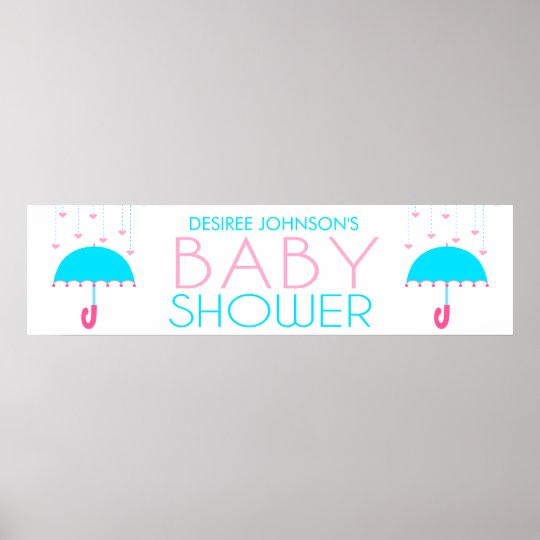 Pink And Blue Umbrella Baby Shower Banner Poster