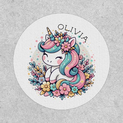 Pink and Blue Unicorn and Flowers Personalized Patch