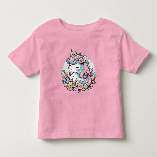 Pink and Blue Unicorn and Flowers  Toddler T_shirt