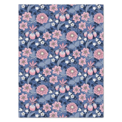 Pink and Blue Victorian Flowers Decoupage Tissue Paper