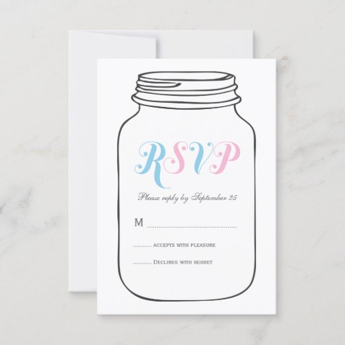 Pink and Blue Vintage Mason Jar Wedding RSVP