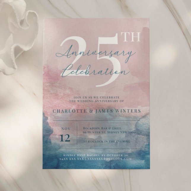Pink and Blue watercolor 25th anniversary Invitation (Creator Uploaded)