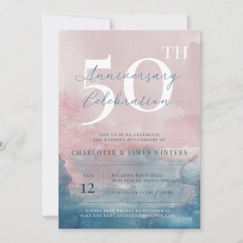pink and blue watercolor 40th anniversary  invitation