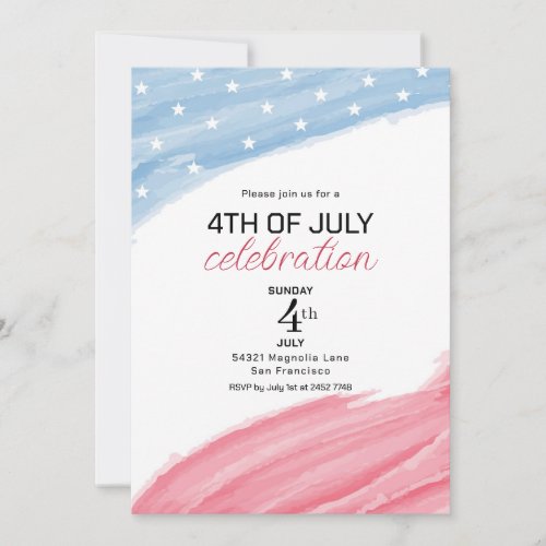 Pink and Blue Watercolor 4th Of July Invitations