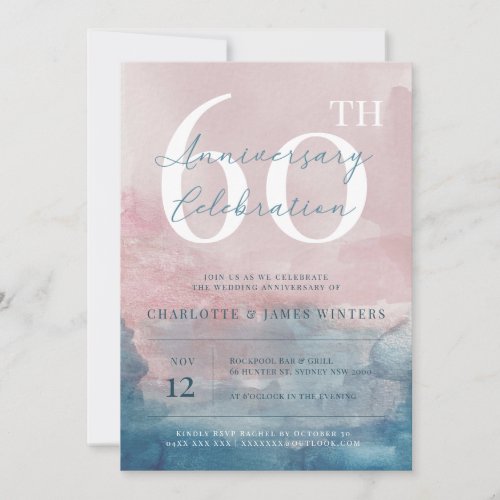Pink and Blue watercolor 60th anniversary Invitation