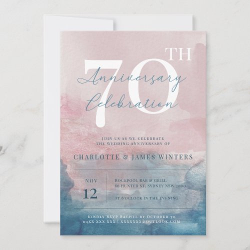 Pink and Blue watercolor 70th anniversary Invitation