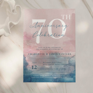 Pink and Blue watercolor 70th anniversary Invitation