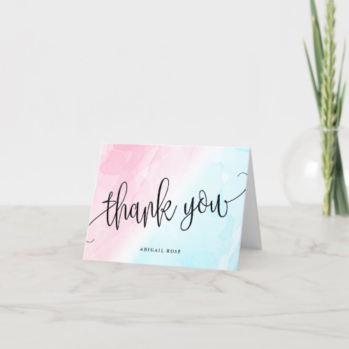 Pink and Blue Watercolor Baby Gender Reveal Thank You Card
