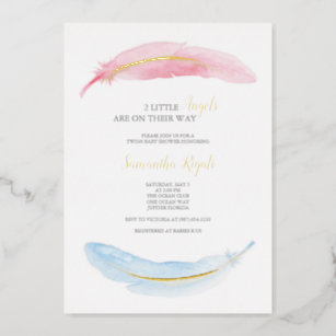 Pink and Blue Watercolor Baby Shower Foil Invitation