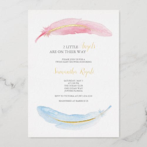 Pink and Blue Watercolor Baby Shower Foil Invitation