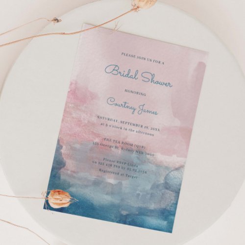 Pink and Blue Watercolor Bridal Shower Invitation