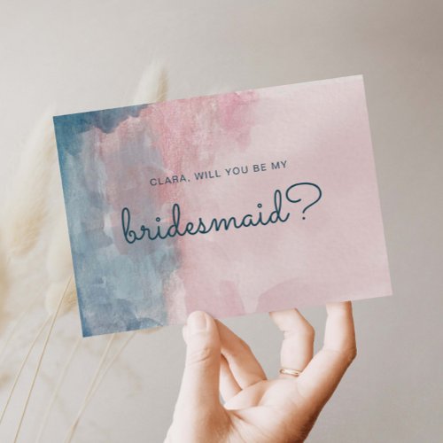 Pink and Blue watercolor bridesmaid card
