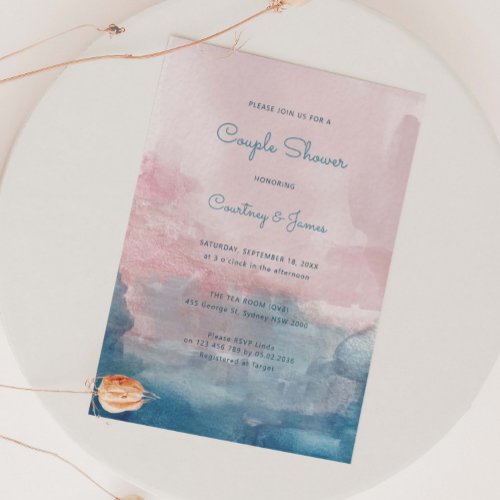 Pink and Blue Watercolor couple shower Invitation