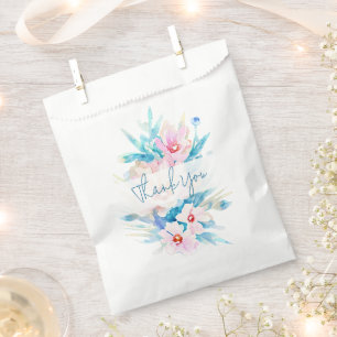 PInk and blue watercolor floral custom Favor Bag