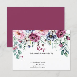 Pink and Blue Watercolor Floral RSVP Card