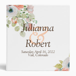 Pink and blue watercolor floral  wedding  3 ring b 3 ring binder