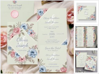 Pink and Blue Watercolor Floral Wedding Collection