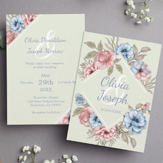 Pink and Blue Watercolor Floral Wedding