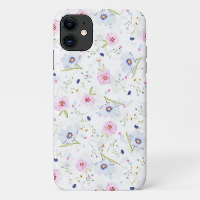 Pink and Blue Watercolor Florals Phone Case (Back)