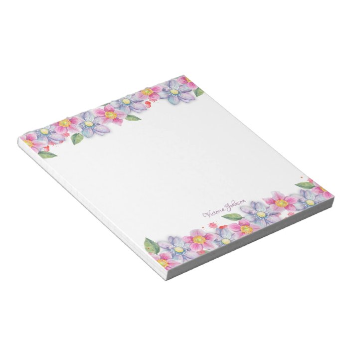 Pink And Blue Watercolor Flower Border Notepad Zazzle Com Pink And Blue Watercolor Flower Border Notepad Zazzle Com
