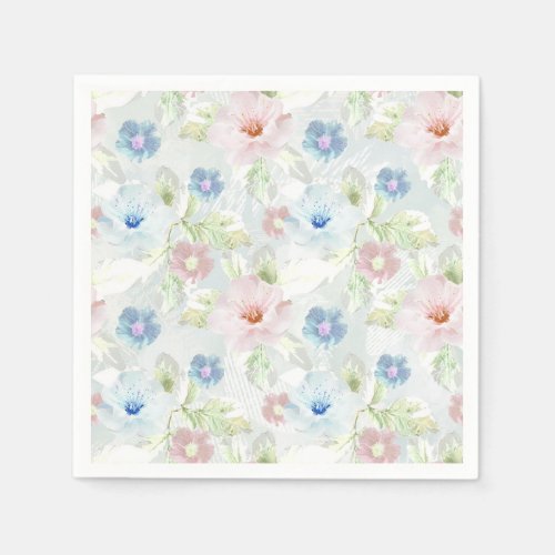 Pink and blue watercolor flowers napkins