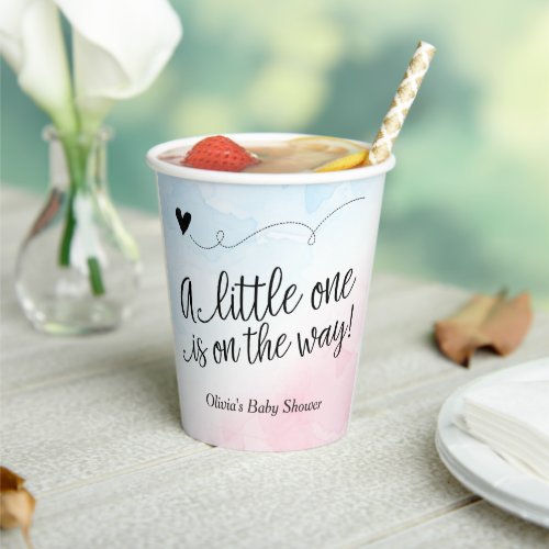 Pink and Blue Watercolor Gender Reveal Baby Shower Paper Cups