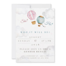 Pink and Blue Watercolor Gender Reveal Invitation
