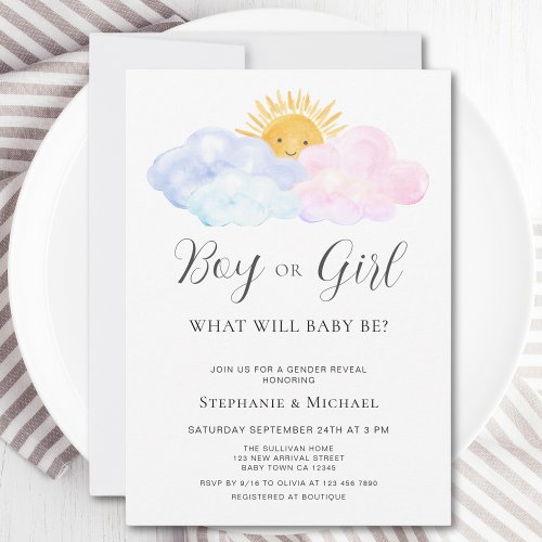 Pink And Blue Watercolor Gender Reveal  Invitation
