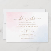 Pink and Blue Watercolor Gender Reveal Invitation