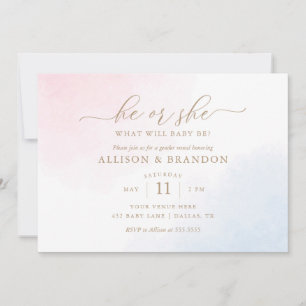 Pink and Blue Watercolor Gender Reveal Invitation