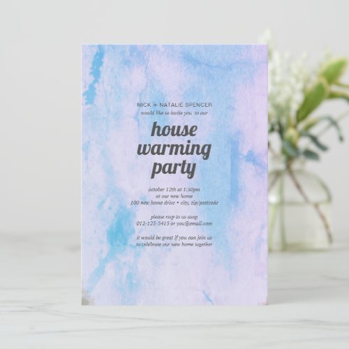 Pink and blue watercolor House warming party Invitation
