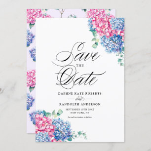 Pink and Blue Watercolor Hydrangeas Floral Save The Date