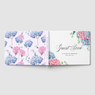 Pink and Blue Watercolor Hydrangeas Spring Wedding Guest Book