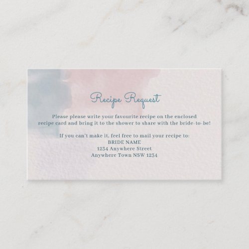 Pink and Blue Watercolor Recipe Request Card