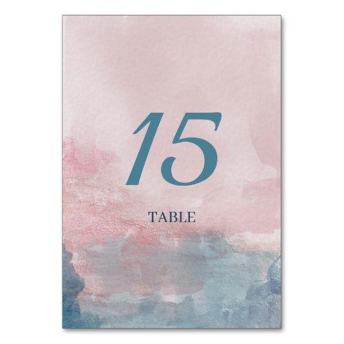 Pink and Blue Watercolor Table Number